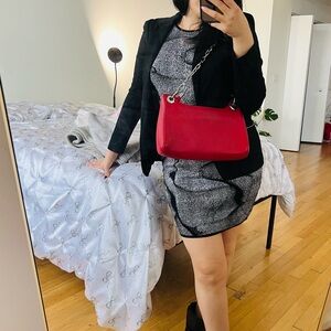 Frederic Paris Red Leather Chain Shoulder Bag